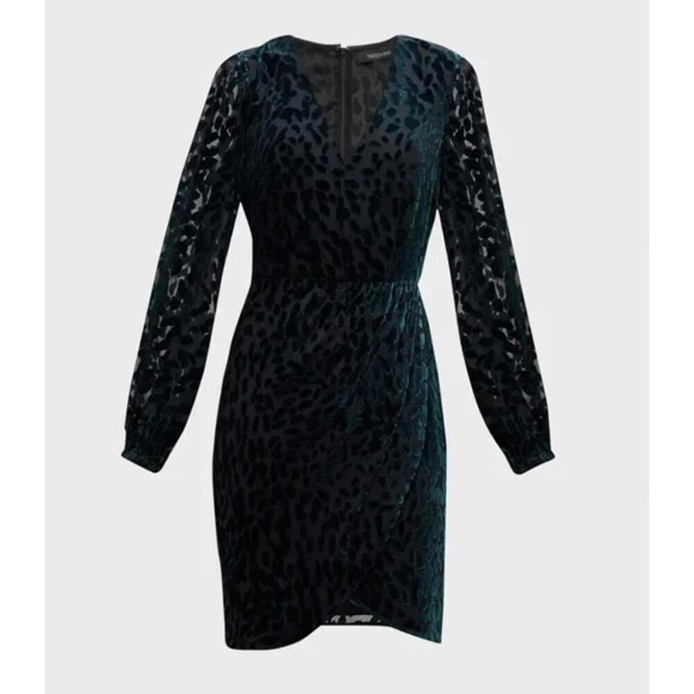 NWT Toccin NY $595 Doris Draped Mini Women's Size 8 Dress Leopard Print Teal - Picture 5 of 8